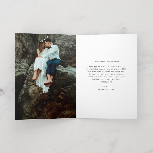 シンプル及びスタイリッシュ |写真2枚結婚ありがとう 箔グリーティングカード (内側レイダウン)