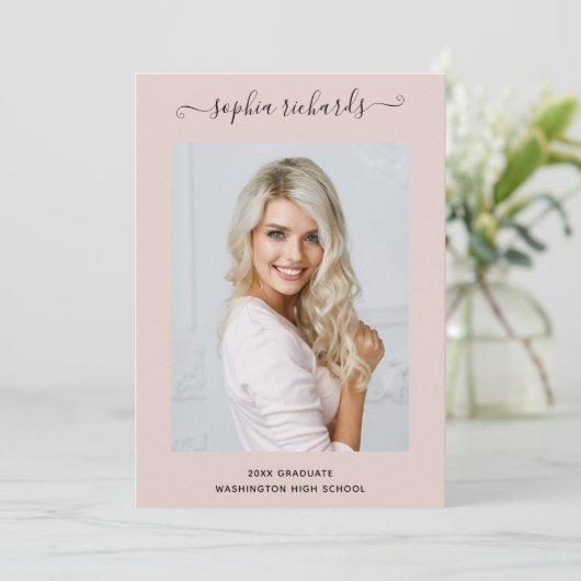 シンプル及びスタイリッシュ |赤面ピンク写真大学院 案内状 (スタンド正面)