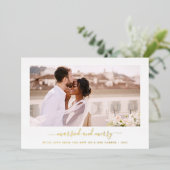 シンプル及びミニマル | フォト結婚した金ゴールドとメリー 箔シーズンカード (立ち正面)