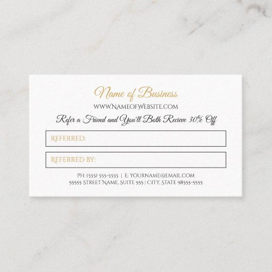 シンプル友達の紹介エレガント黒と金ゴールド 紹介カード (正面)