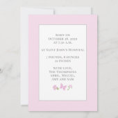 シンプル可愛いお洒落フローラフォトピンクの女の子 案内状 (裏面)