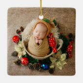 シンプル可愛いエレガントベビー写真マイ初めてのクリスマス セラミックオーナメント (裏面)