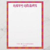 シンプル可愛いカスタムピンクの格子柄の休日の文房具 レターヘッド (正面)