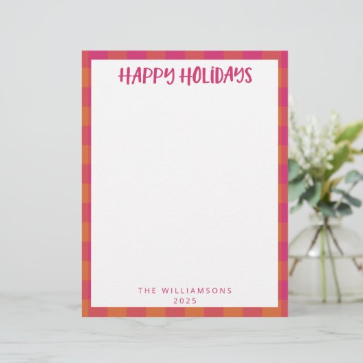 シンプル可愛いカスタムピンクの格子柄の休日の文房具 レターヘッド (スタンド正面)