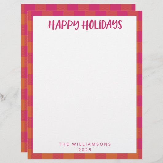 シンプル可愛いカスタムピンクの格子柄の休日の文房具 レターヘッド (正面/裏面)