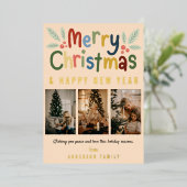 シンプル可愛いカラフルメリークリスマス家族写真 箔シーズンカード (立ち正面)