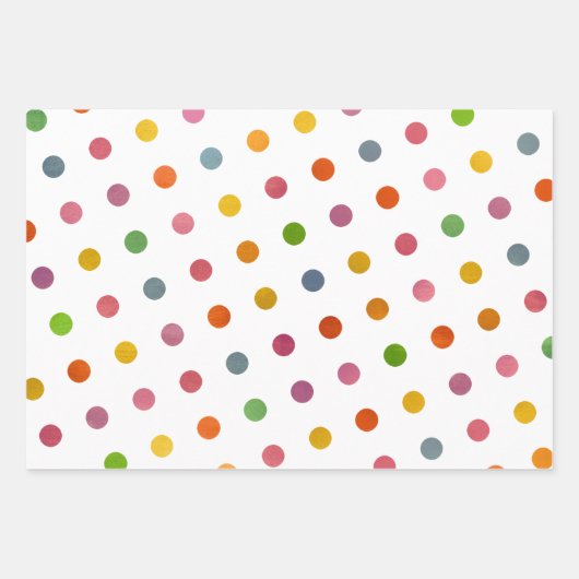シンプル可愛いガーリー白数々の色の水玉模様 ラッピングペーパーシート (正面2)