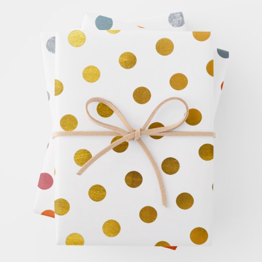 シンプル可愛いガーリー白数々の色の水玉模様 ラッピングペーパーシート (インサイチュ)