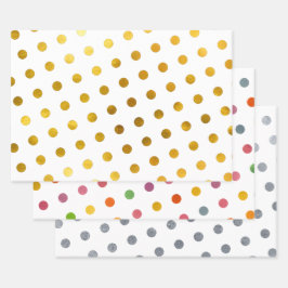 シンプル可愛いガーリー白数々の色の水玉模様 ラッピングペーパーシート