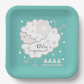 シンプル可愛いジャンピングラムシアン&ホワイト誕生日 ペーパープレート (正面)