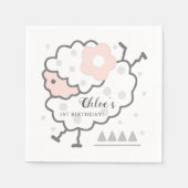 シンプル可愛いジャンピングラムピンク&ホワイト誕生日 スタンダードカクテルナプキン (正面)