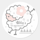 シンプル可愛いジャンピングラムピンク&ホワイト誕生日 ラウンドシール (正面)