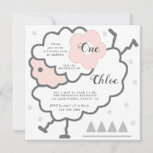 シンプル可愛いジャンピングラムピンク&ホワイト誕生日 招待状 (正面)