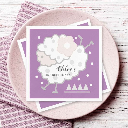 シンプル可愛いジャンピングラムラベンダー1歳の誕生日 スタンダードカクテルナプキン