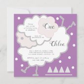 シンプル可愛いジャンピングラムラベンダー1歳の誕生日 招待状 (正面)