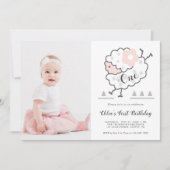 シンプル可愛いジャンプ子羊1stバースデーフォト 招待状 (正面)