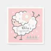 シンプル可愛いジャンプ白子羊1stバースデーピンク スタンダードカクテルナプキン (正面)