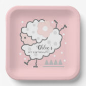 シンプル可愛いジャンプ白子羊1stバースデーピンク ペーパープレート (正面)