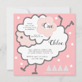 シンプル可愛いジャンプ白子羊1stバースデーピンク 招待状 (正面)