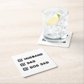 シンプル可愛いチェックボックス夫、パパ、犬のパパ スクエアペーパーコースター (インサイチュ)