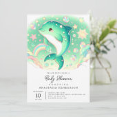 シンプル可愛いドルフィンのベビーシャワー 招待状 (スタンド正面)