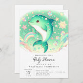 シンプル可愛いドルフィンのベビーシャワー 招待状 (正面/裏面)