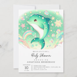 シンプル可愛いドルフィンのベビーシャワー 招待状