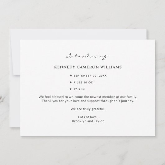 シンプル可愛いハローベビーカスタムフォト生まれたばかりの誕生 案内状 (裏面)