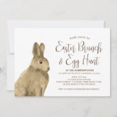 シンプル可愛いバニーのウサギのイースターブランチ卵狩り 招待状 (正面)