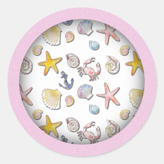 シンプル可愛いビーチデザイン ラウンドシール (正面)