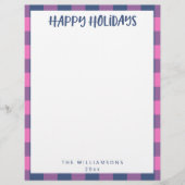 シンプル可愛いピンクの格子柄の名前ホリデー文房具 レターヘッド (正面)