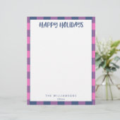 シンプル可愛いピンクの格子柄の名前ホリデー文房具 レターヘッド (スタンド正面)