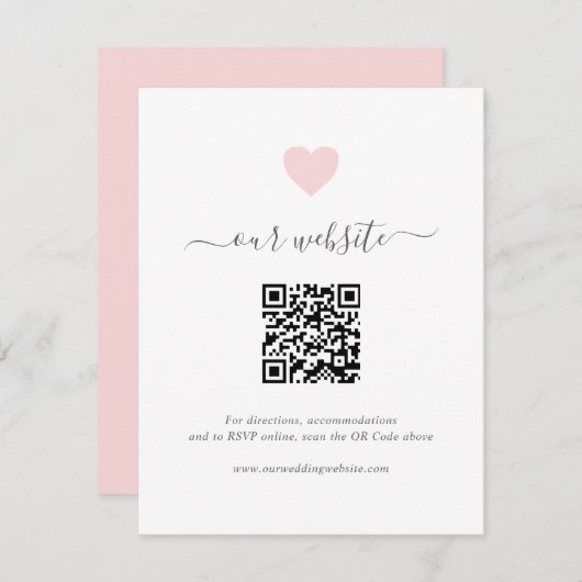 シンプル可愛いピンクハートQRコードWebサイ結婚ト エンクロージャーカード (正面/裏面)