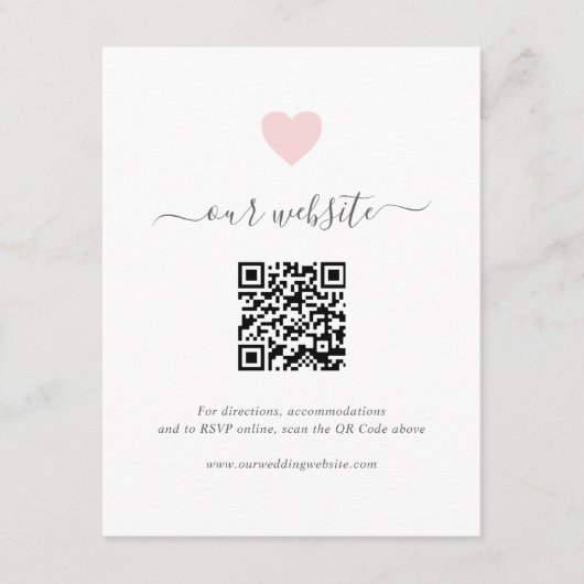 シンプル可愛いピンクハートQRコードWebサイ結婚ト エンクロージャーカード (正面)