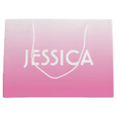 シンプル可愛いピンク色のフェグラデーションーディンググラデーション ラージペーパーバッグ (正面)