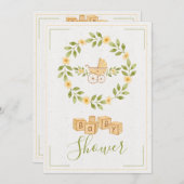 シンプル可愛いフローラリースベビーシャワー 招待状 (正面/裏面)