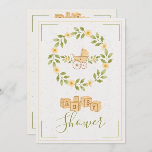 シンプル可愛いフローラリースベビーシャワー 招待状 (正面/裏面)