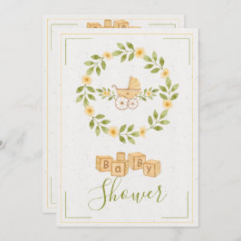 シンプル可愛いフローラリースベビーシャワー 招待状