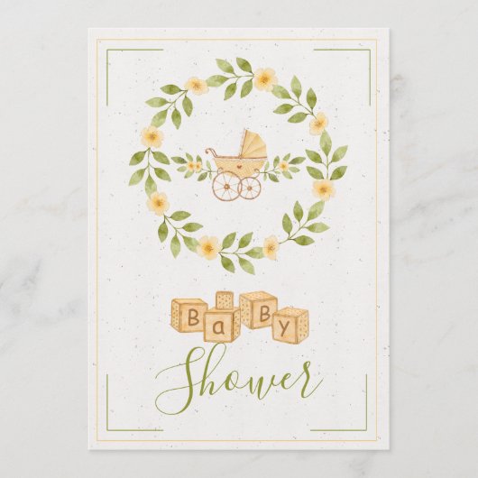 シンプル可愛いフローラリースベビーシャワー 招待状 (正面)