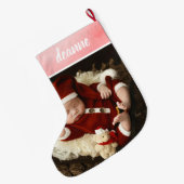 シンプル可愛いベビーの初めてのクリスマス1写真 ラージクリスマスストッキング (裏面 (吊り時))