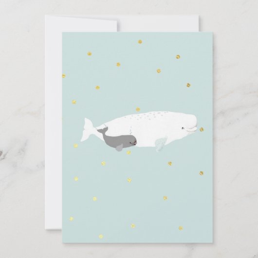 シンプル可愛いベルーガホエールライトブルーベビーシャワー 招待状 (裏面)
