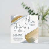 シンプル可愛いモダンエレガント金ゴールドの水結婚色 招待状 (スタンド正面)