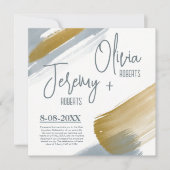 シンプル可愛いモダンエレガント金ゴールドの水結婚色 招待状 (正面)