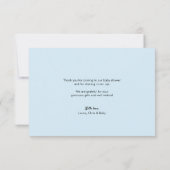 シンプル可愛いモダンブルースクリプト男の赤ちゃんシャワー サンキューカード (裏面)