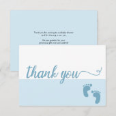 シンプル可愛いモダンブルースクリプト男の赤ちゃんシャワー サンキューカード (正面/裏面)