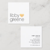 シンプル可愛いモダン金ゴールドグリッターハート スクエア名刺 (正面/裏面)