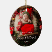 シンプル可愛い写エレガント真ベビー初めてのクリスマス セラミックオーナメント (右)