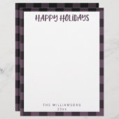 シンプル可愛い名前パープルプレイドホリデーステーショナリー レターヘッド (正面/裏面)