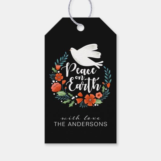 シンプル可愛い平和オンアースクリスマスリース ギフトタグ (正面)