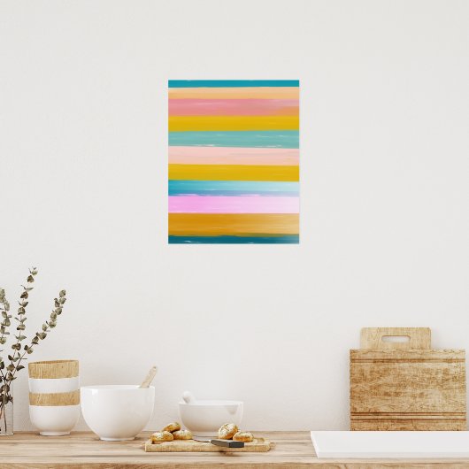 シンプル可愛い抽象芸術ウォーターストライプカラーのピンク ポスター (キッチン)